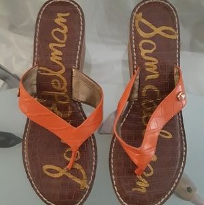 Sam Edelson Orange Cork Wedge Sandal